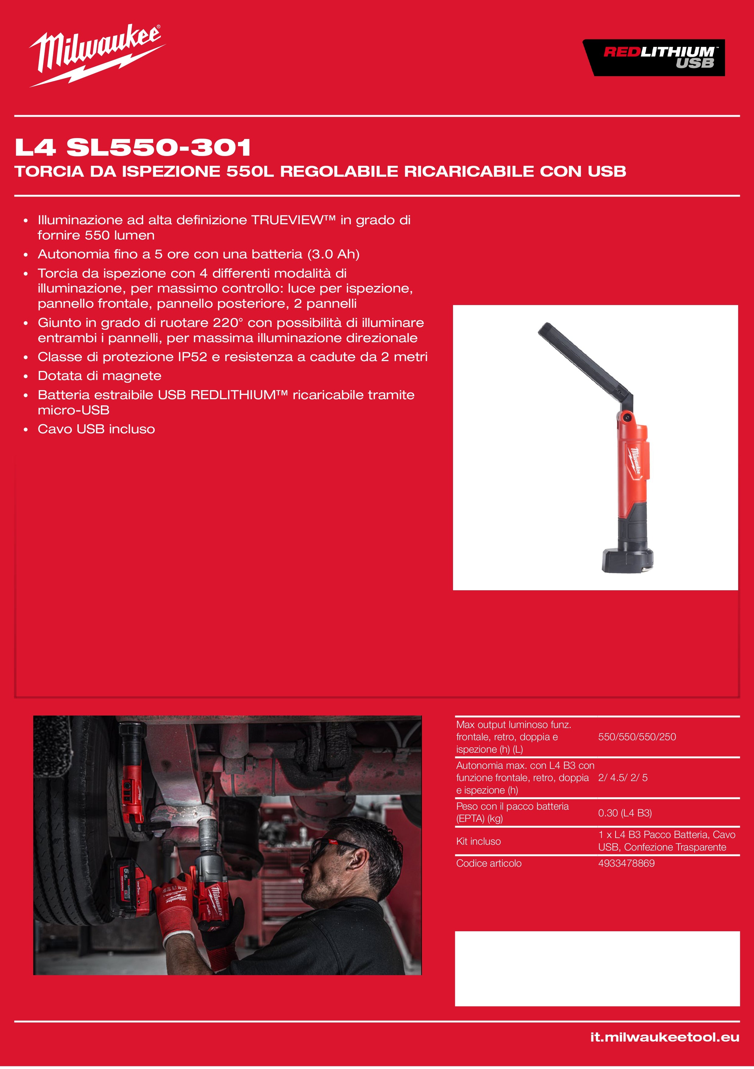 550L Adjustable USB Rechargeable Inspection Torch