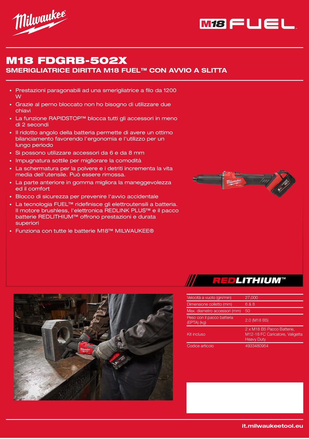 M18 FUEL™ Slide Start Straight Grinder