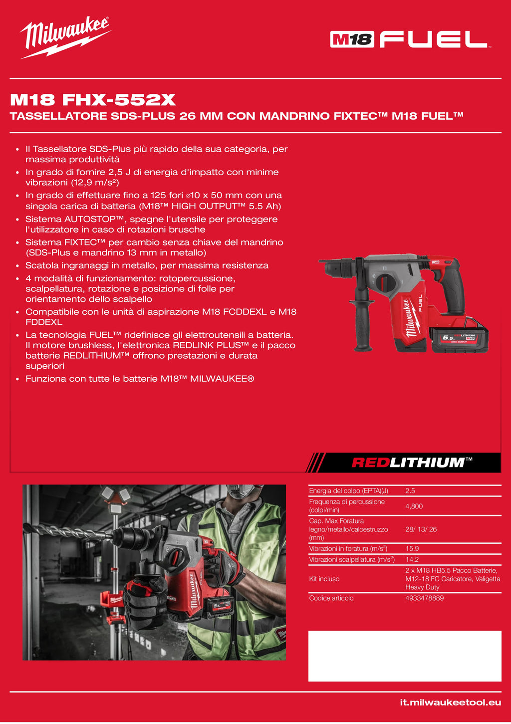 26 mm SDS-Plus hammer drill with FIXTEC™ M18 FUEL™ chuck