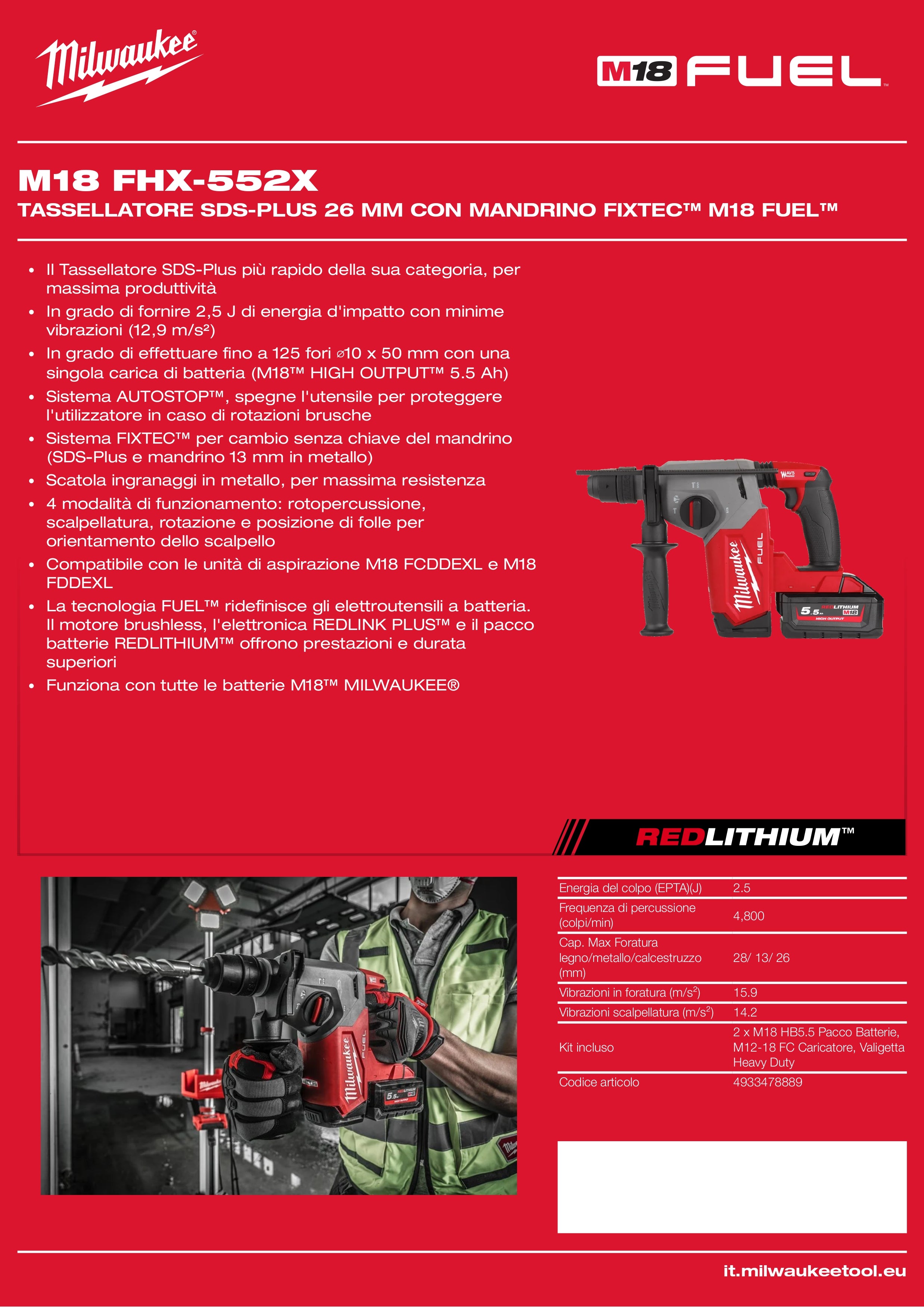 26 mm SDS-Plus hammer drill with FIXTEC™ M18 FUEL™ chuck