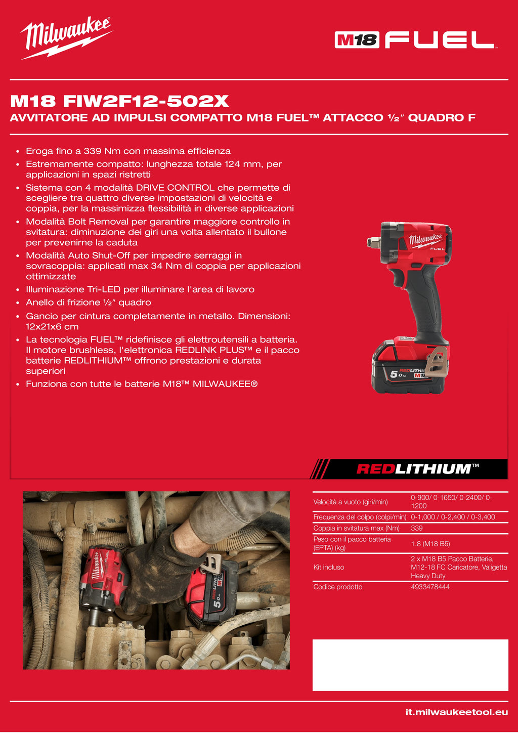 M18 FUEL™ compact impact wrench with ½″ square F drive