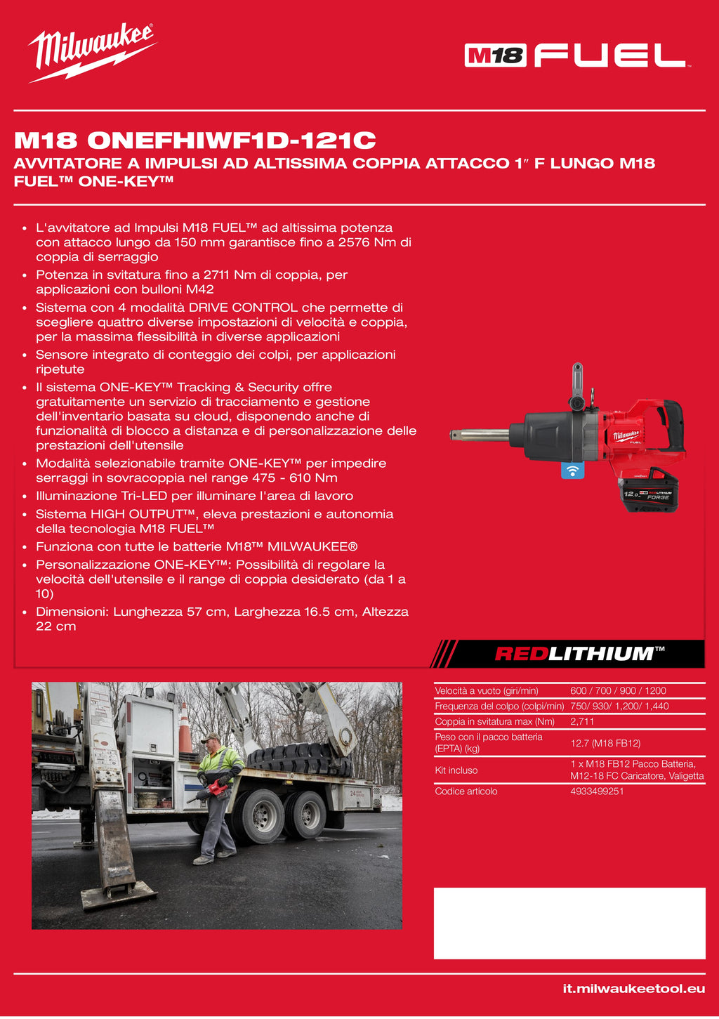 FUEL™ ONE-KEY™ ultra-high torque impact wrench, 1″ long F attachment, M18