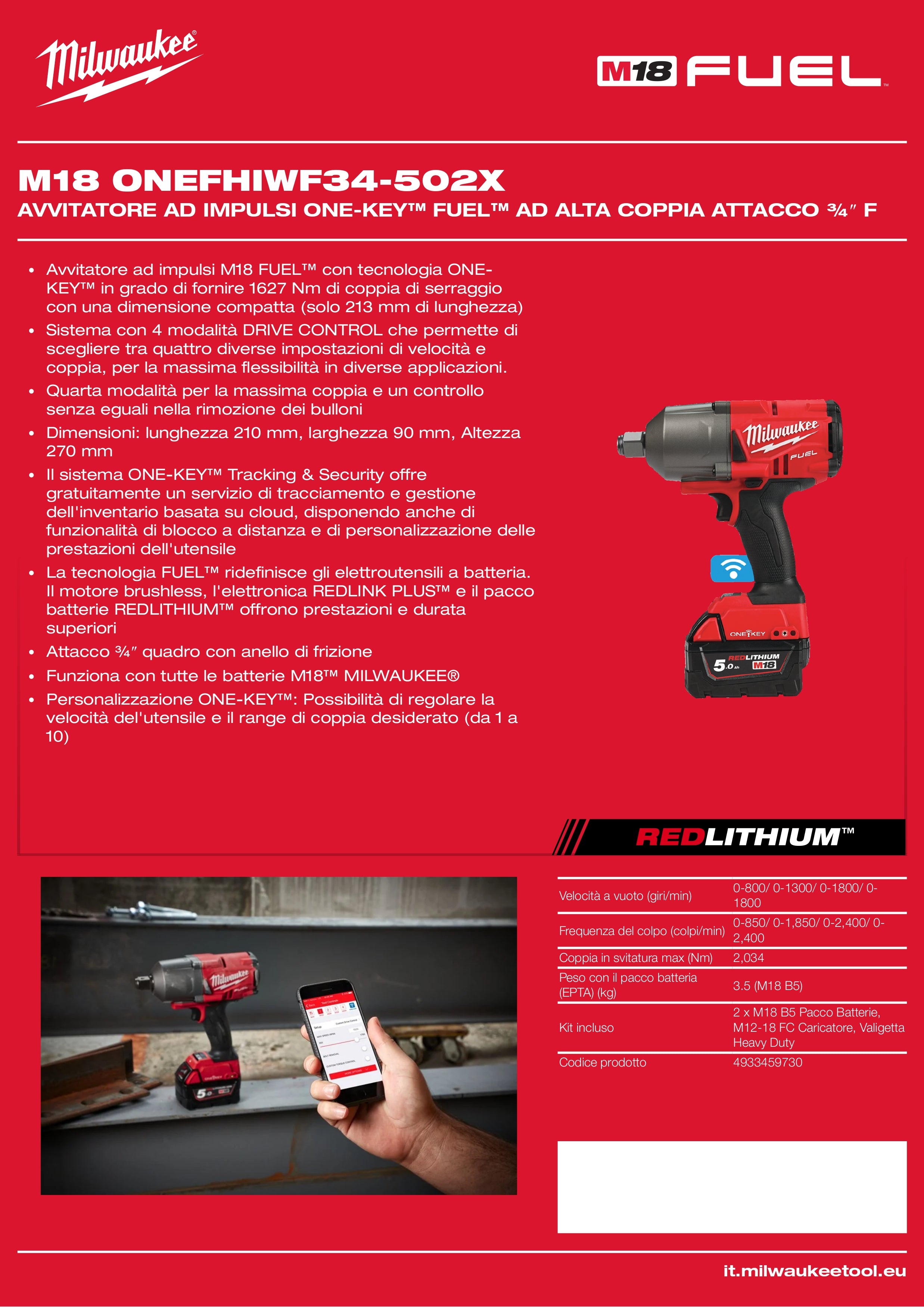 ONE-KEY™ FUEL™ High Torque Impact Wrench ¾″ F Drive