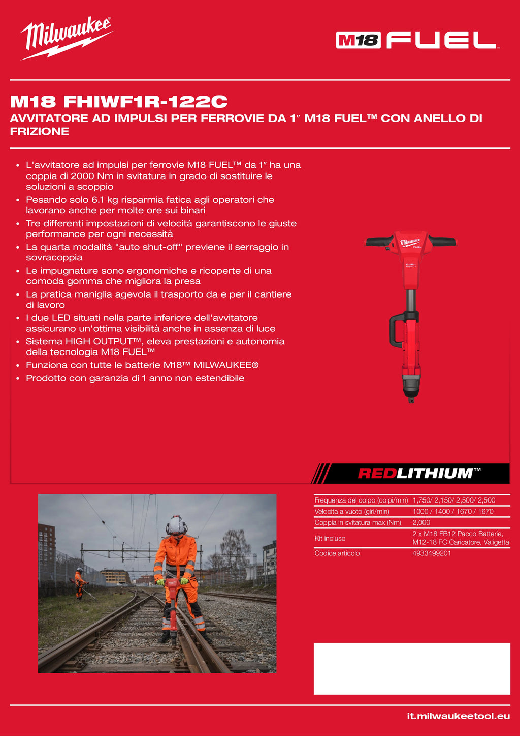 1″ M18 FUEL™ Rail Impact Wrench with Friction Ring