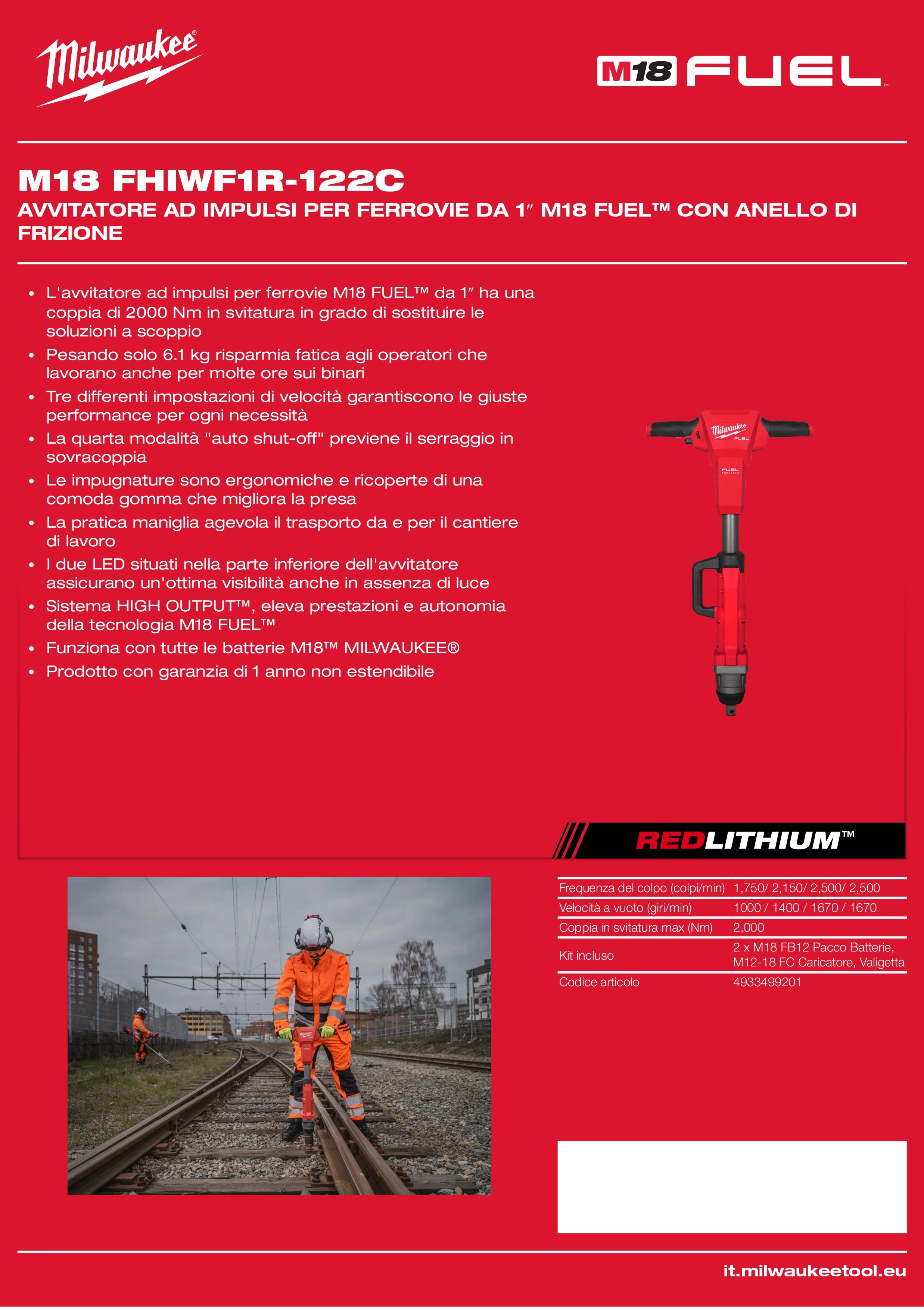 1″ M18 FUEL™ Rail Impact Wrench with Friction Ring